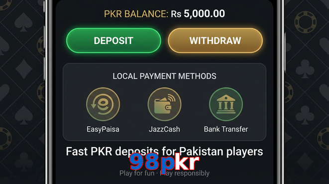 Deposit and withdrawal screen with PKR methods